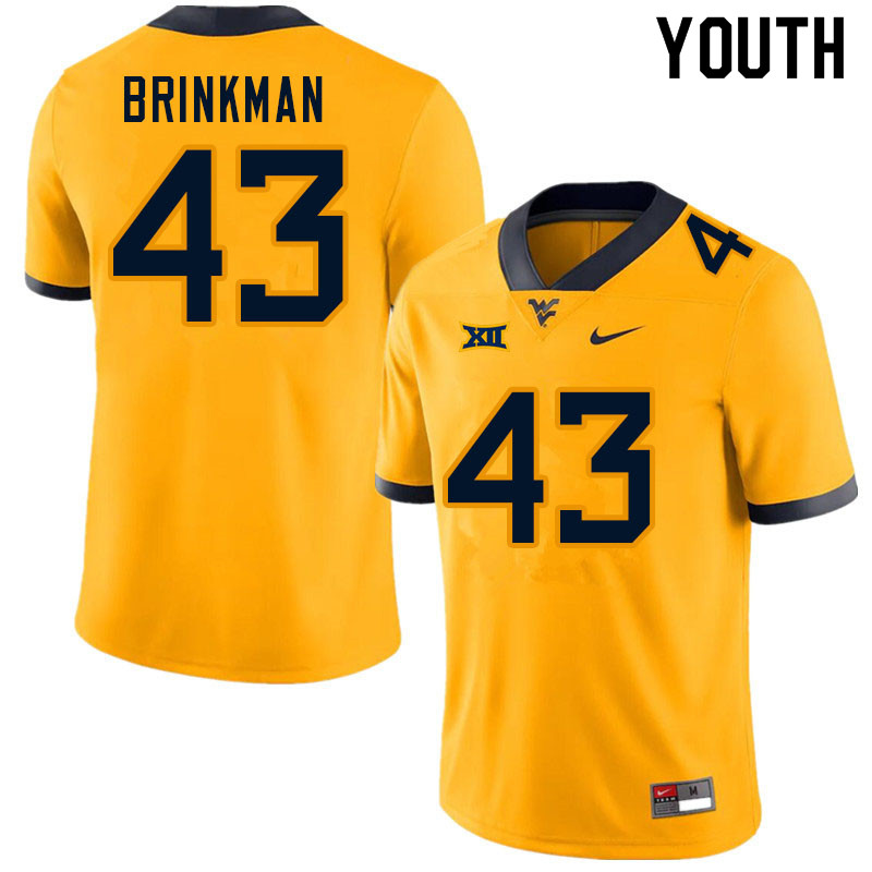 Youth #43 Austin Brinkman West Virginia Mountaineers College Football Jerseys Sale-Gold - Click Image to Close